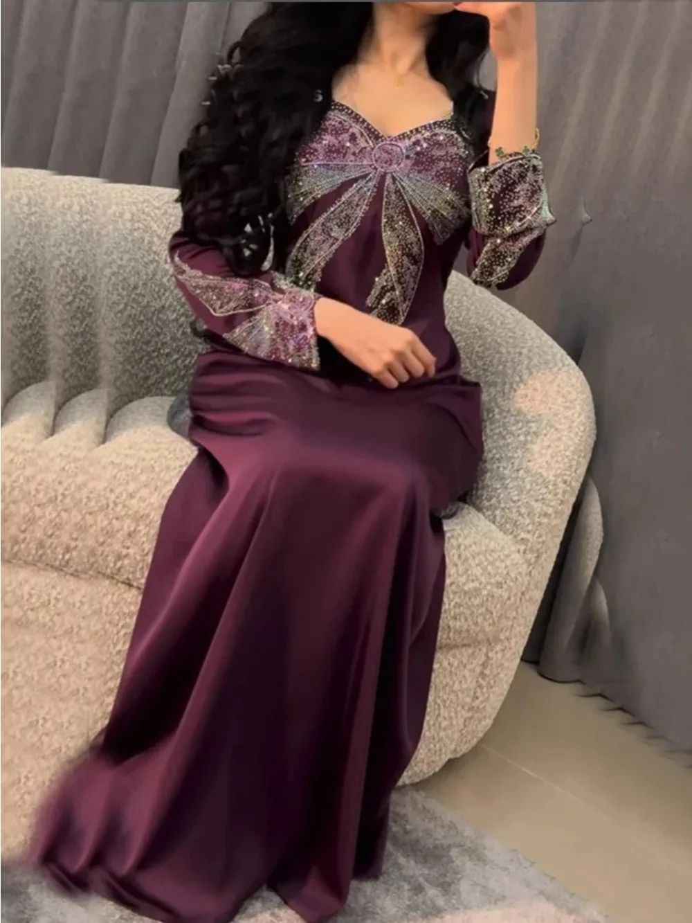 

Muslim Long Dress for Women Party Abaya Vestidos Diamonds Ramadan Morocco Dubai 2025 Abayas Kaftan Islam Arab Robe Jalabiya
