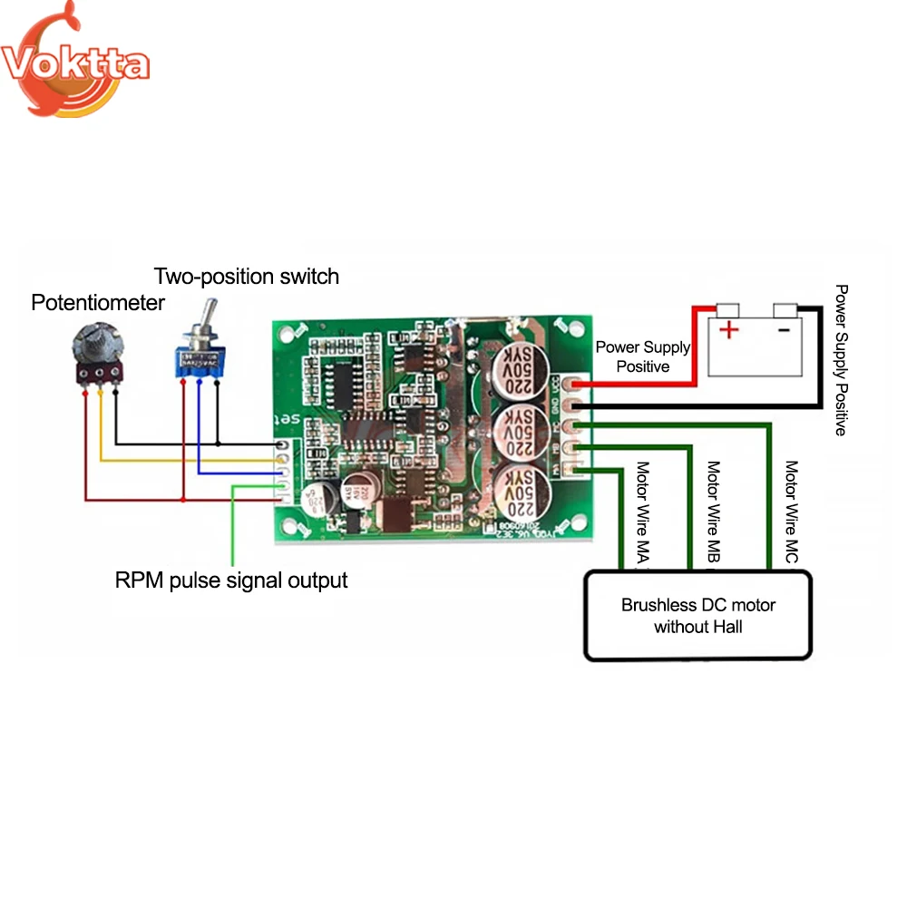 DC Brushless Motor Speed Controller Hall Free Motor Driver Board High Power Foward Reverse Speed Regulator Module 500W DC 12-36V