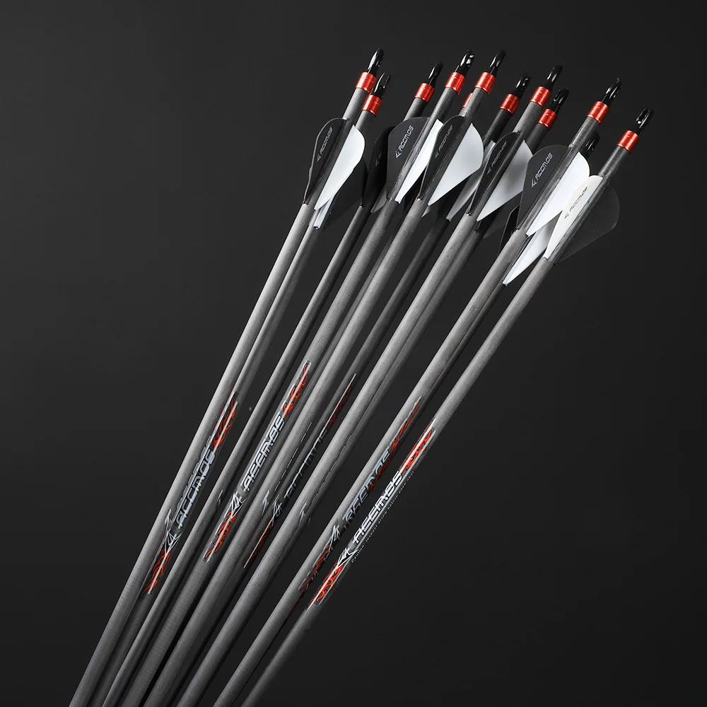 

12 шт. ID5,2 мм стрела из чистого углерода Spine300 400 500 600 700 800 с двумя белыми листьями 100 зерен, наконечник стрелы, стрельба из лука, охота