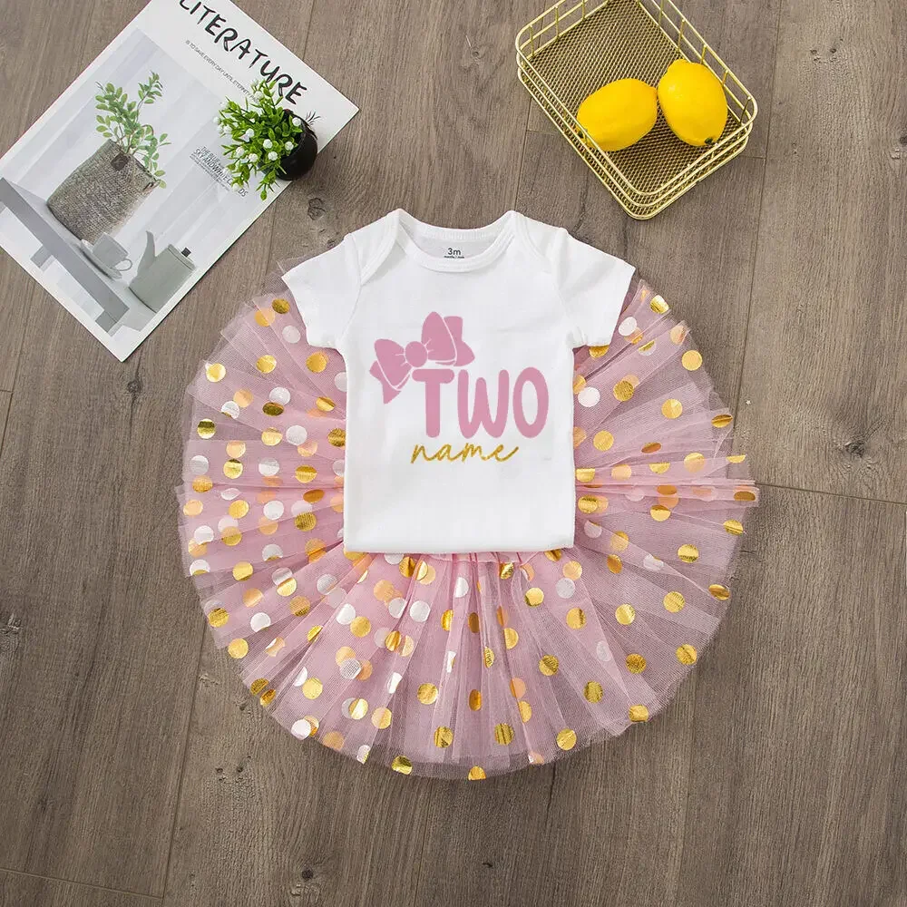 Personalized Birthday Baby Girl Dresses Custom Name Sequin Tutu Skirts Girl Clothes Infant Birthday Gift Baby Short Sleeve Dress