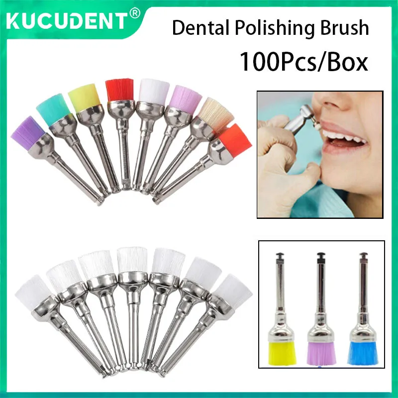 

100pcs Dental Prophy Brushes Polishing Polisher Cup Nylon Bristle Brush Disposable Latch Type Prophylaxis for Stain Removal Tool