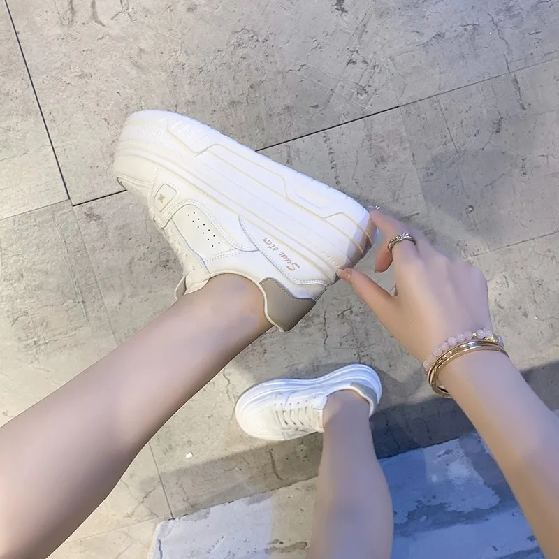 Matsuke-zapatos blancos para mujer, zapatillas de suela gruesa, informales, versátiles, de estilo occidental, para verano y otoño, 2023