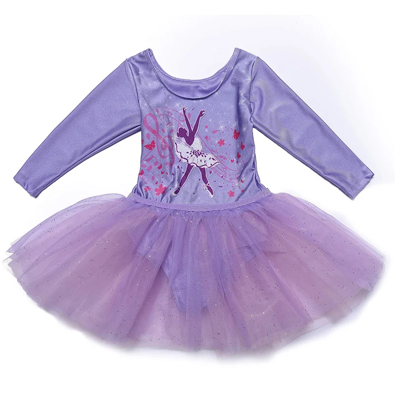 الفتيات طويلة الأكمام الباليه ملابس رقص الجمباز للفتيات الجمباز الرقص مع حزام مطاط و فستان الترتر البريق عديم الأرقام