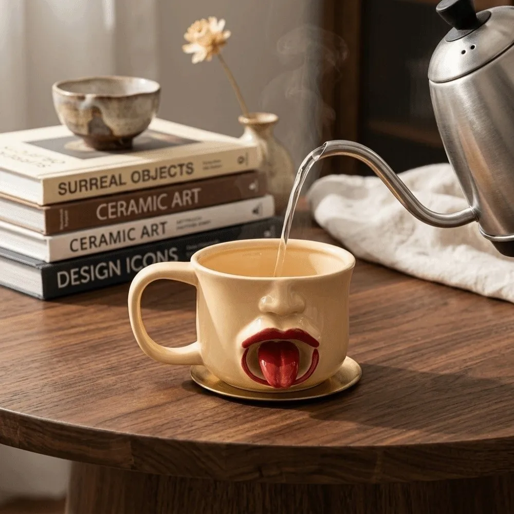 Drinkware 300ml Movable Tongue Cup Playful Creative Restless Tongue Cup Daily Drinking Funny Ceramic Mug Gift