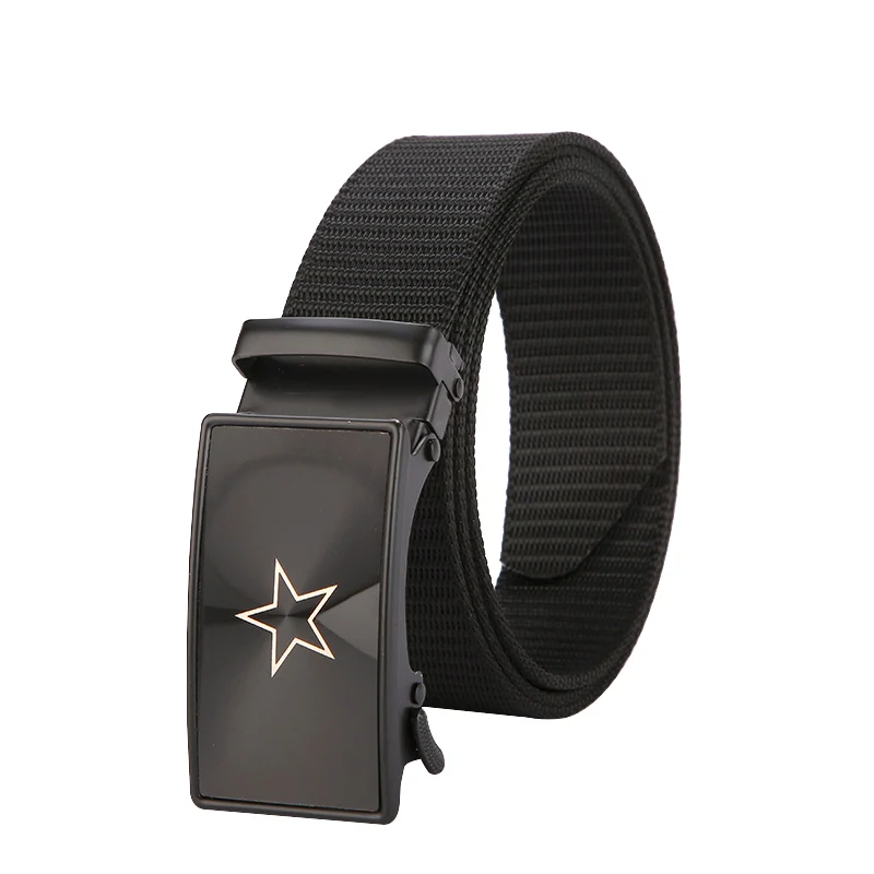 Men's Fashion Solid Color Nylon Belt with Five-Pointed Star Pattern Buckle for Outdoor Military Training And Casual Jeans