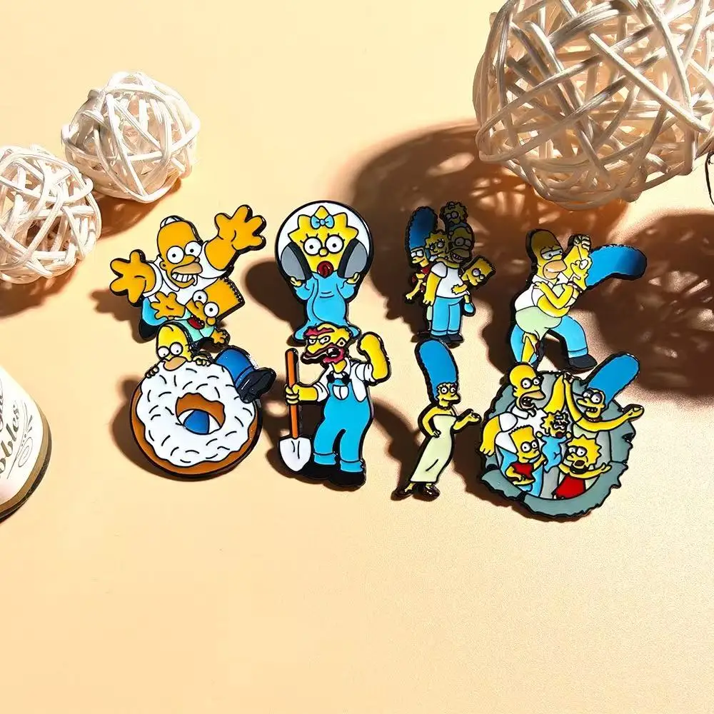 8pcs the Simpsons Cartoon Pins Set Bart & Lisa Simpson Funny Creativity Badges for Backpack Clothes Brooch Accessory