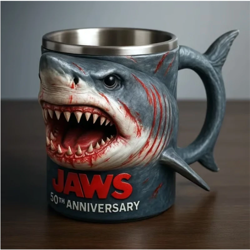 New Shark Cup Resin Desktop Ornament with High Quality and Niche Home Furnishings, Cute Particle Decorative Crafts