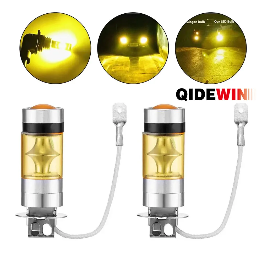 2pcs H3 Led Fog Lamp 4300K Yellow 100W 2828 Car Fog Light Bulb DRL 2400LM High-brightness Auto Lamp Wholesale ﻿