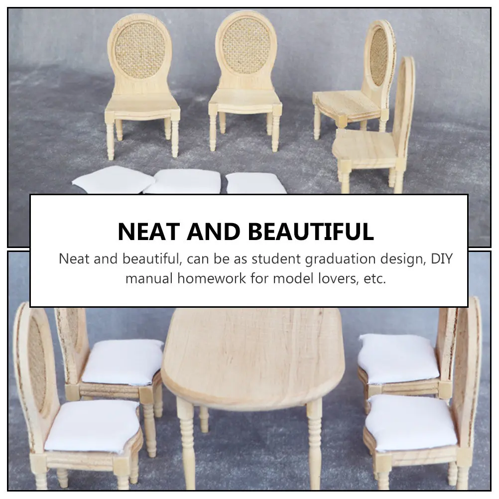 

Набор миниатюрной мебели для кукольного домика: стол и 4 стула для DIY-проектов, выпускных поделок, фотосессий