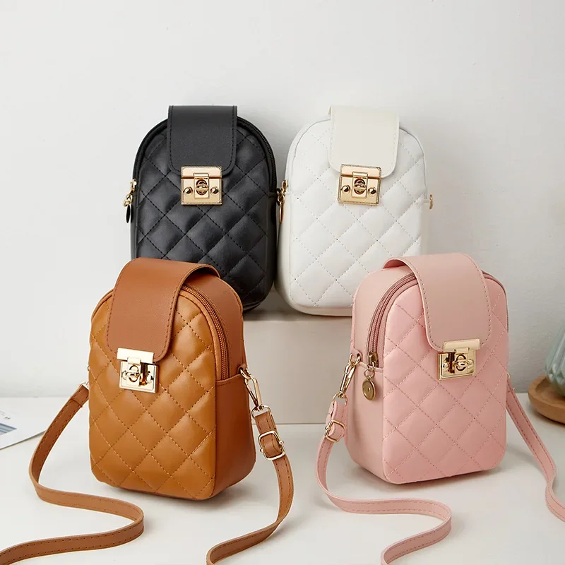 New Fashion Casual Lingge Embroidered Lock Buckle Single Shoulder Vertical Small Square Bag Crossbody Bag bags for women