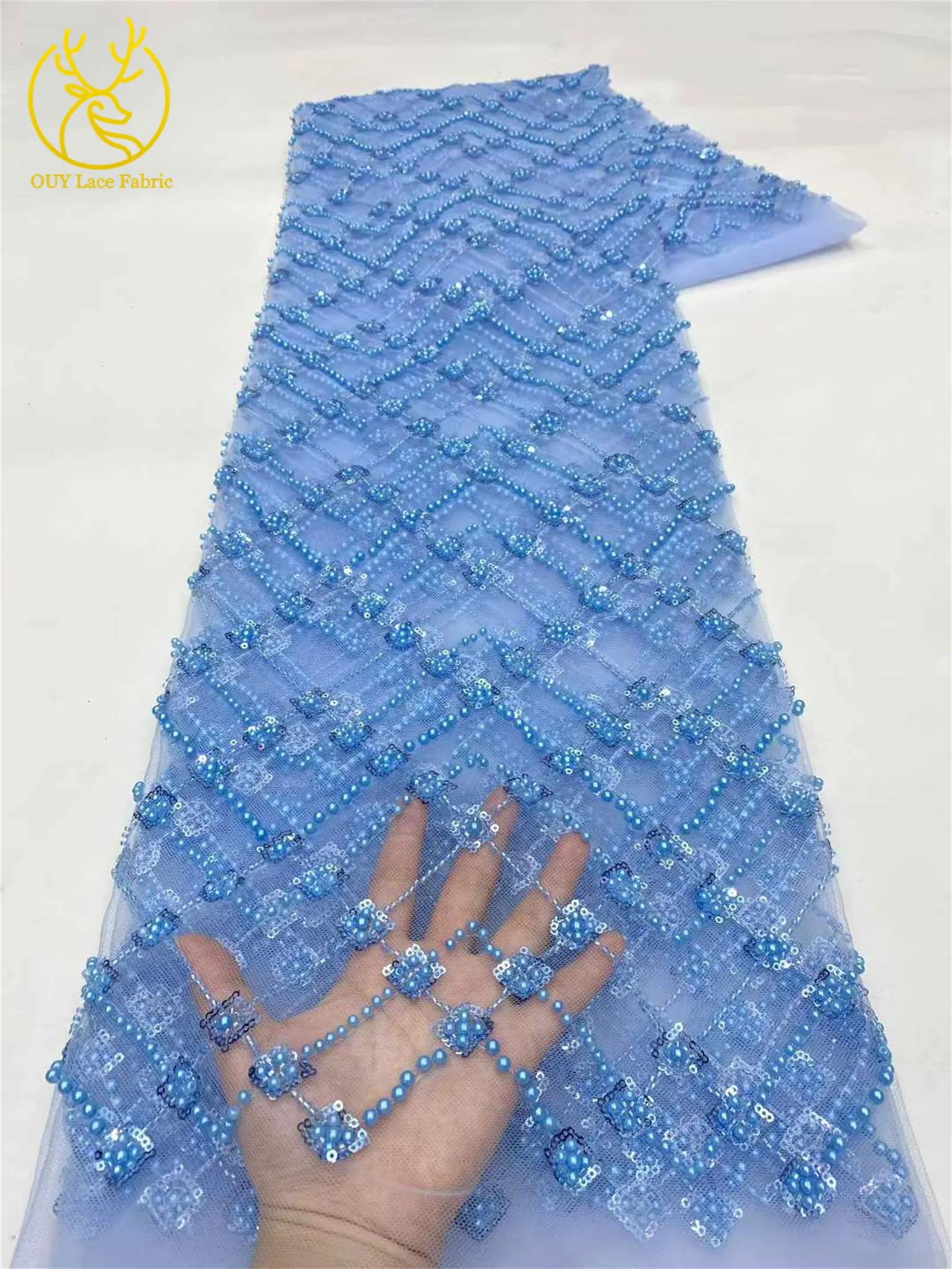 Champagner Luxus Afrikanischer Bräutigam Perlen-Spitzenstoff 2026 Hochwertige Spitze Brautkleid-Spitze Nigerianischer Pailletten-Spitzenstoff – Detail 15