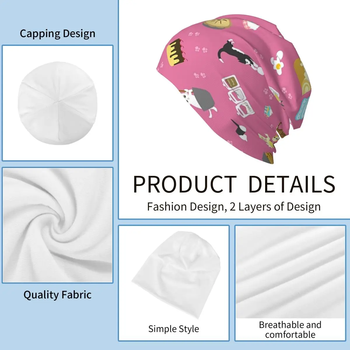 القطط الخبز الكعك والحلويات الأخرى، باللون الوردي Skullies Beanies القبعات الدافئة الخريف الشتاء قبعة محبوك قبعات بونيه للرجال والنساء