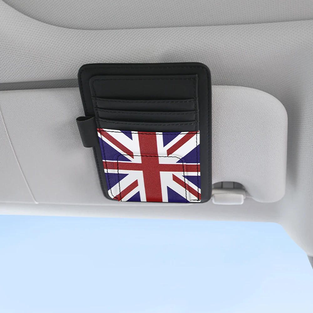 Universal Car Sun Visor Card Holder Union Jack Styling PU Leather Cards Glasses Tickets Organizer Storage Clip Accessories