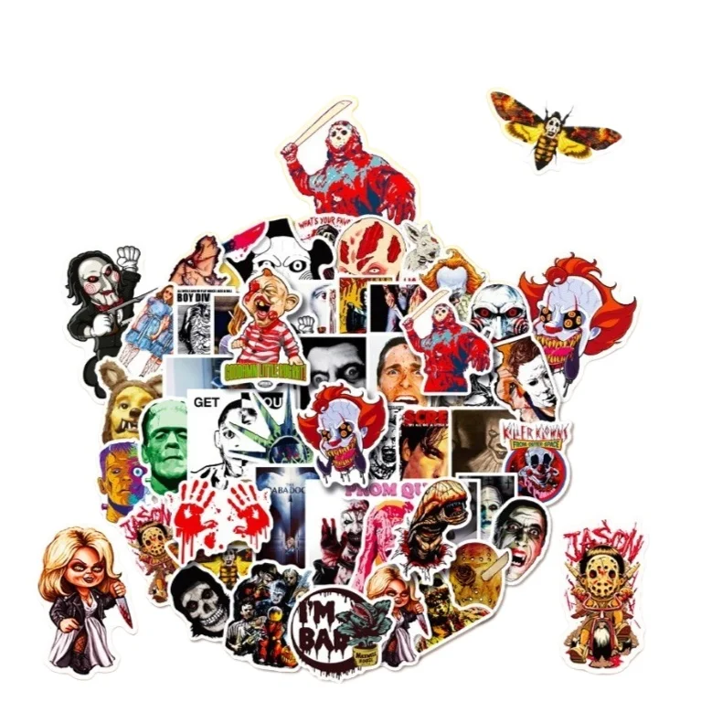 50 قطعة صورة فيلم الرعب مزيج ومطابقة ملصق شخصية مثيرة الكتابة على الجدران سيارة كوب ماء وسادة اليد لوح التزلج ملصق إبداعي