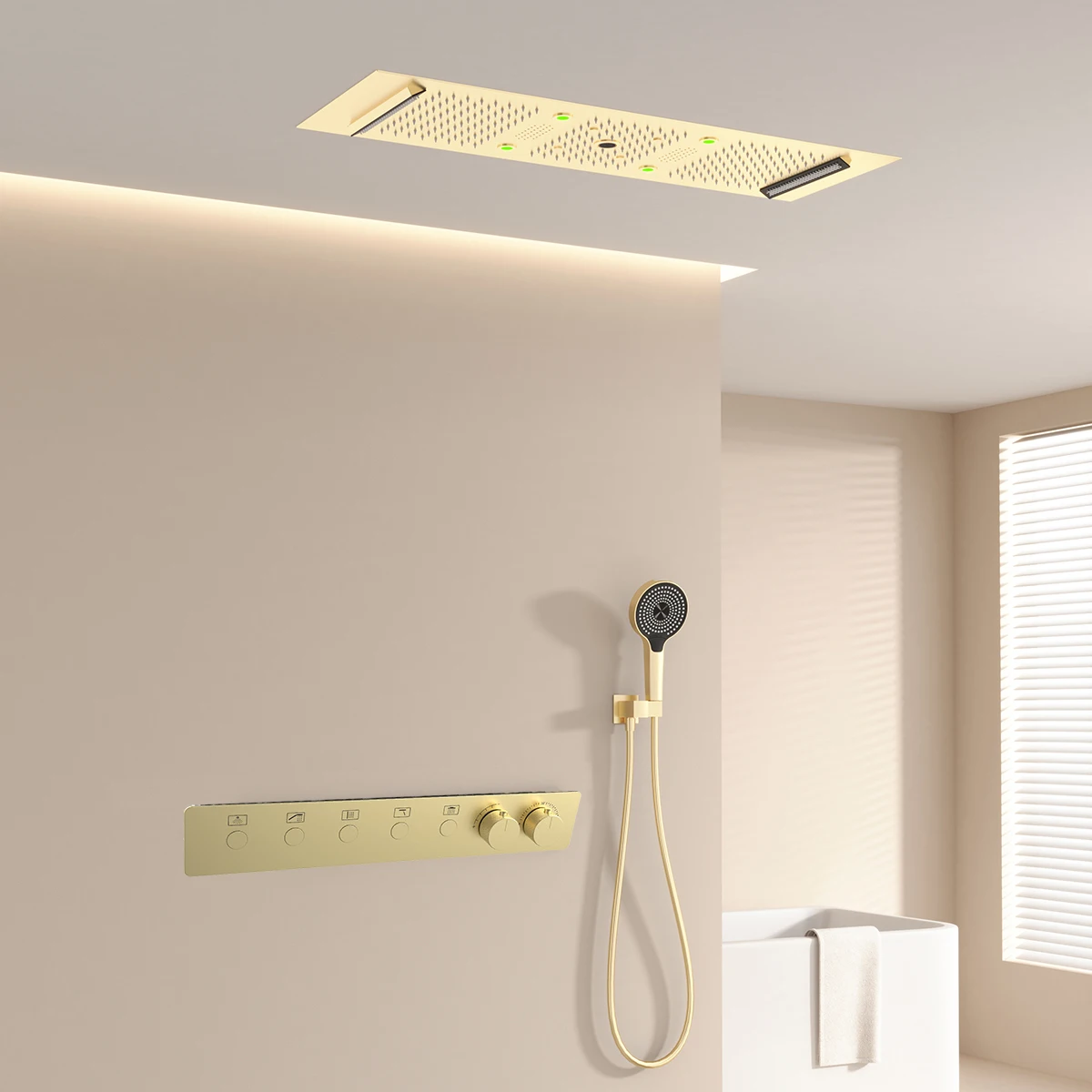 300*900mm salle de bains plafond LED thermostatique intelligent robinet de douche ensemble avec cascade d'eau de pluie Led pomme de douche ensemble