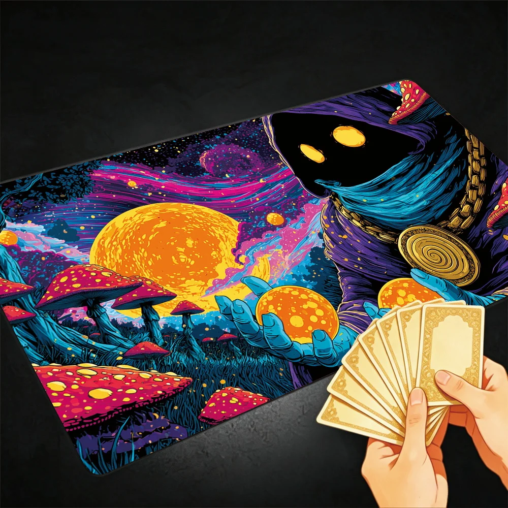 Fantasy Mushroom Mage TCG Playmat Magic Playmat Gathering Gaming Mat with Stitched Edge Anti-slip base 60X35cm Trading Card Game