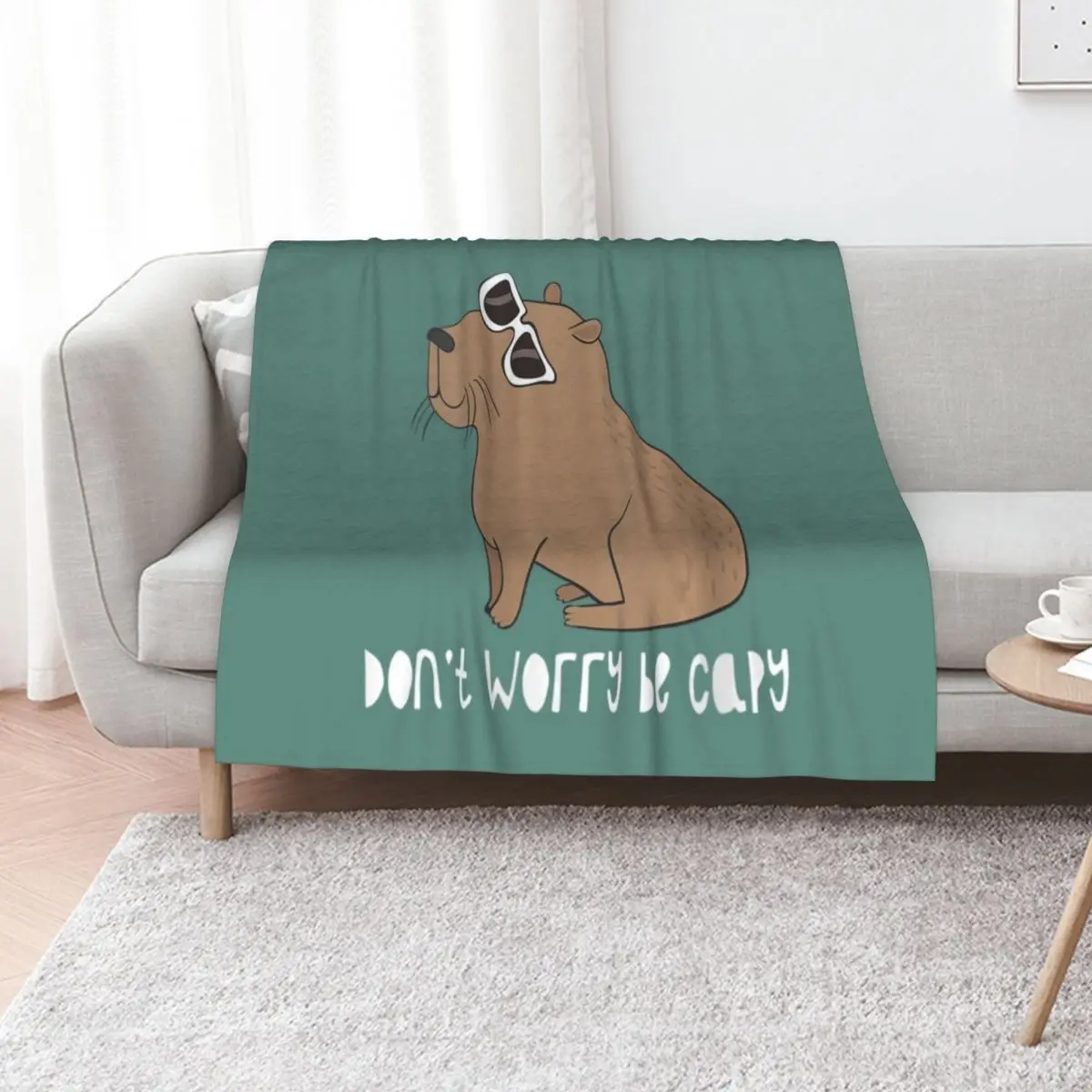 Womens Don't Worry, Be Capy Awesome Cute Capybara V-Neck Throw Blanket Shaggy Furry Soft Blanket for Bedroom Living Room