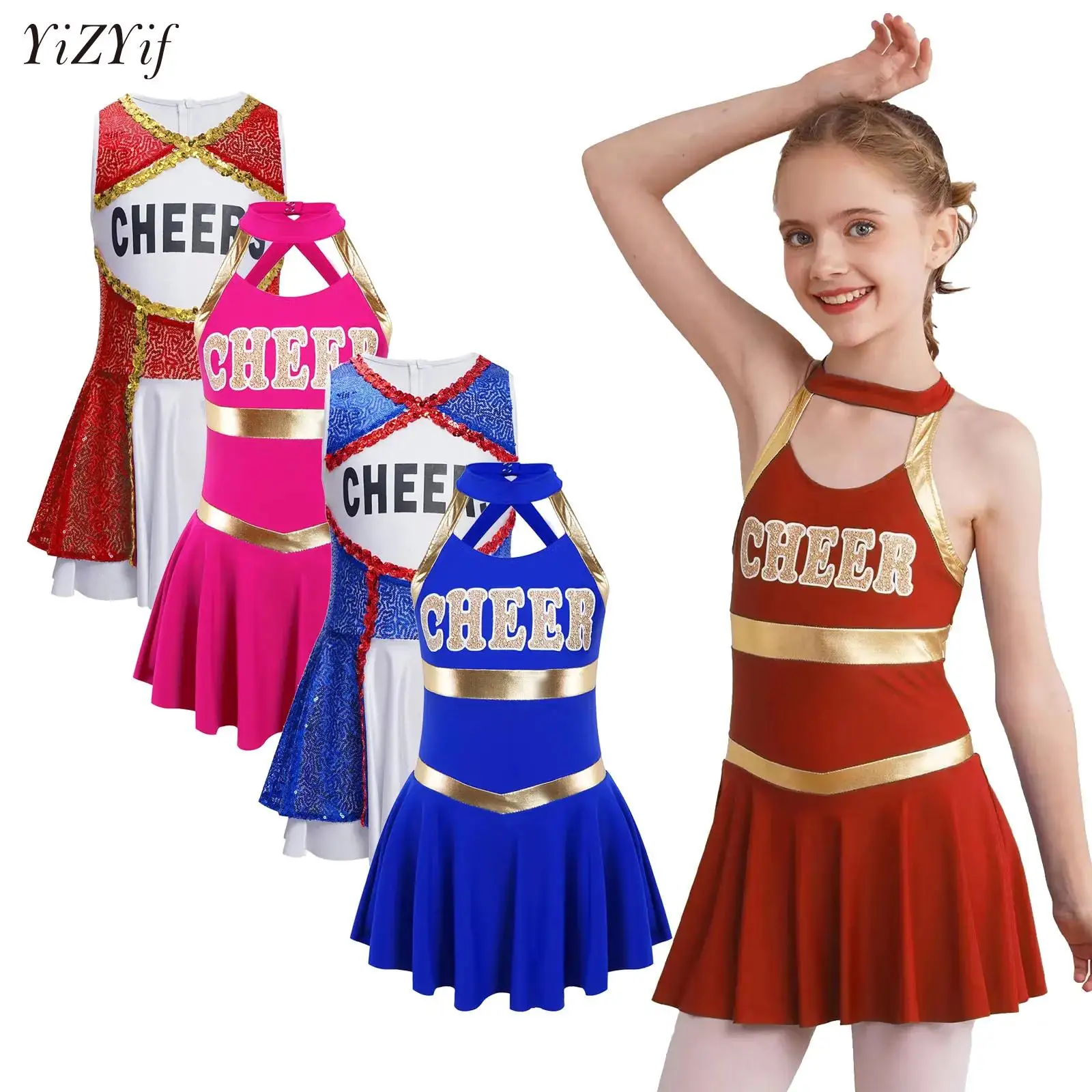 

Girls Cheerleader Cosplay Cheer Team Uniform Cheer Dance Dress Festival Costume Print Cheerleading Cheering Team Dress Teamwear