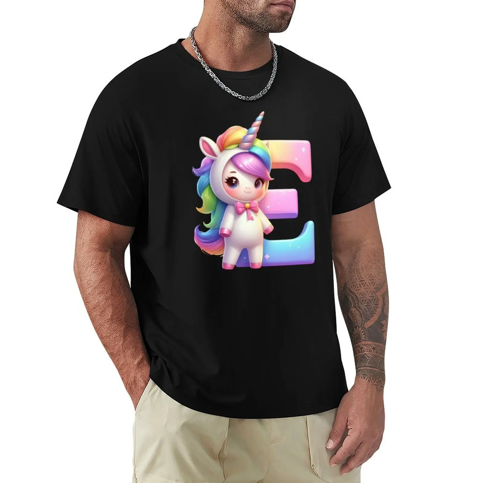 Unicorn kawaii alphabet monogram letter E T-Shirt t shirts for man graphic funny T-Shirt