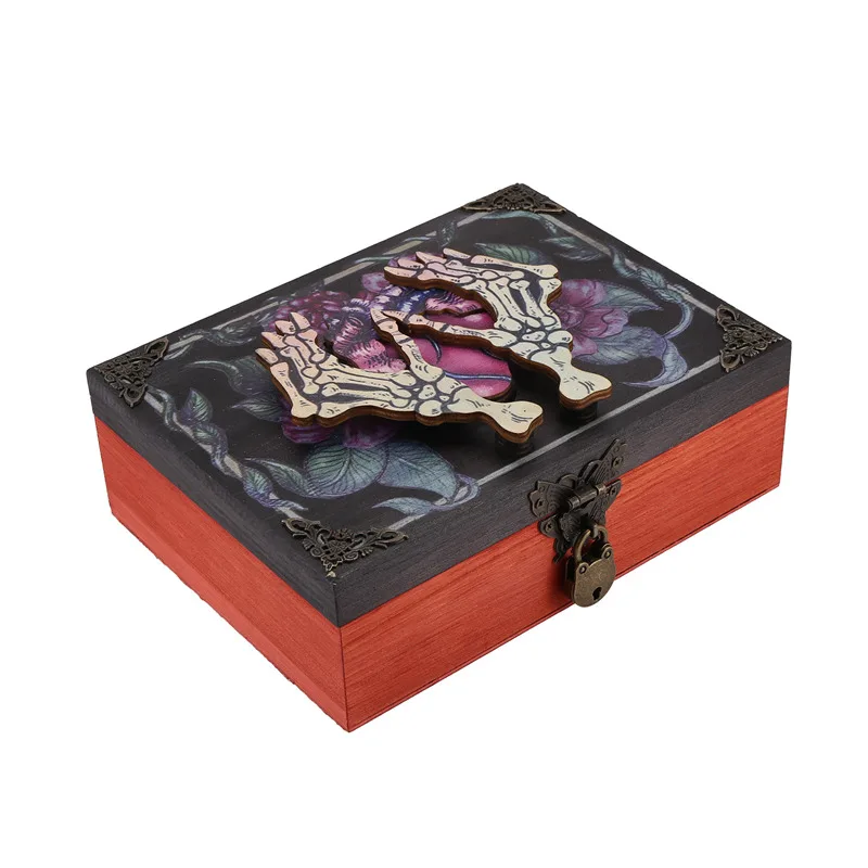 Skeleton & Nature  Key Box Wooden Gothic Theme Skeleton Art  Key Box Personalized Halloween Memory Boxes