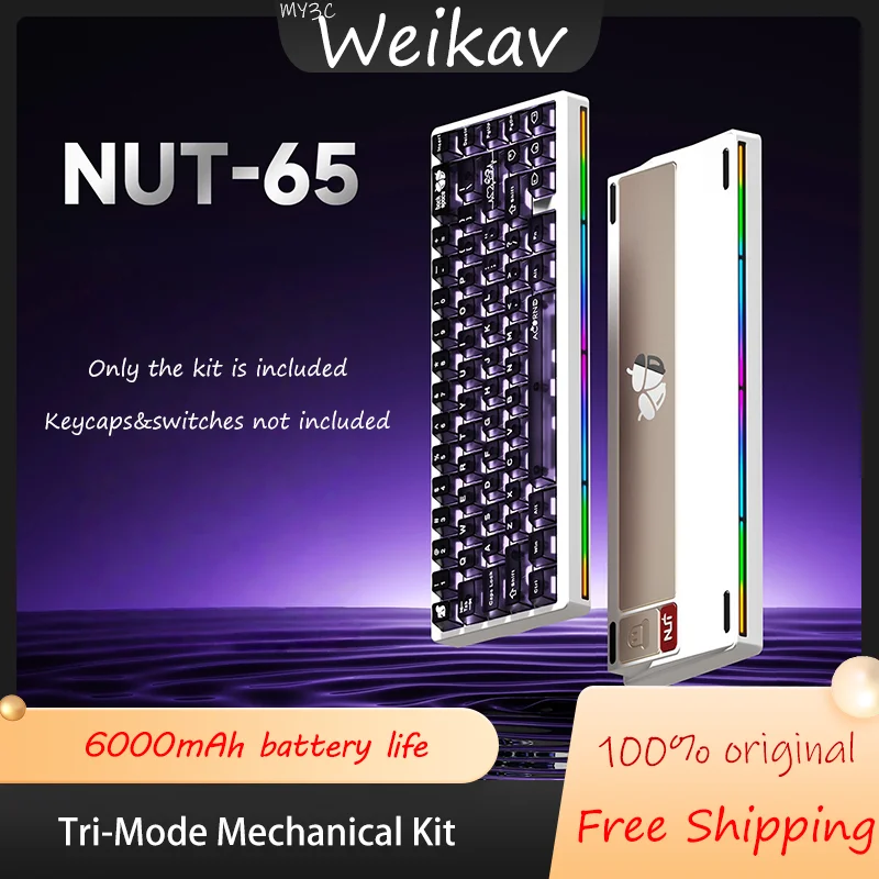 

New Weikav Nut65 Wired & Wireless Mechanical Gaming Keyboard Kit Tri-Mode 6000mah Ao&Ep Sound-Reactive Lighting Argb Rhythm Diy