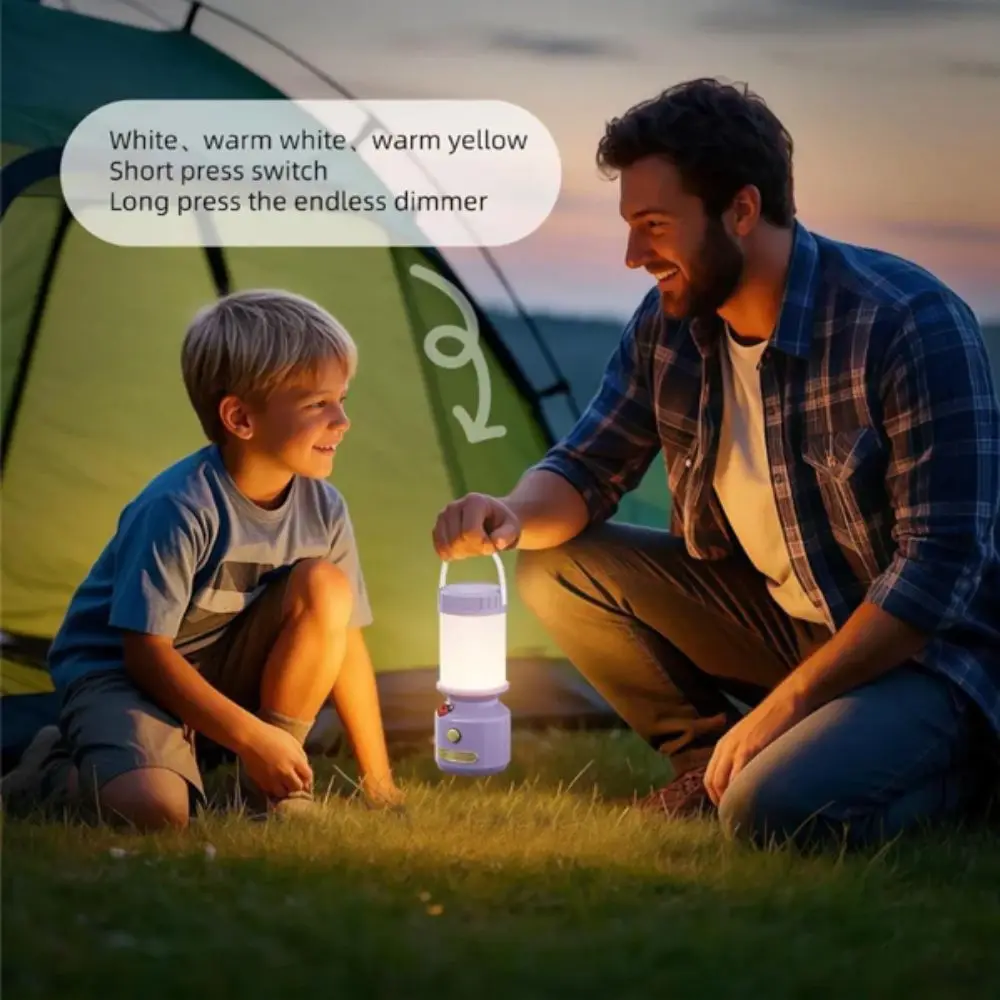 

3 Color Stepless Dimming LED Camping Lamp Portable Design LED Technology Rechargeable Light Hanging Function