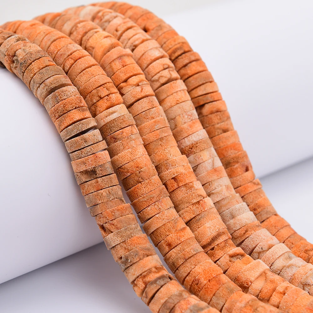 APDGG Big 16mm Natural Orange Coral Slice Center Drilled Wheel shape Loose Space Beads 15.5'' Strand Jewelry DIY