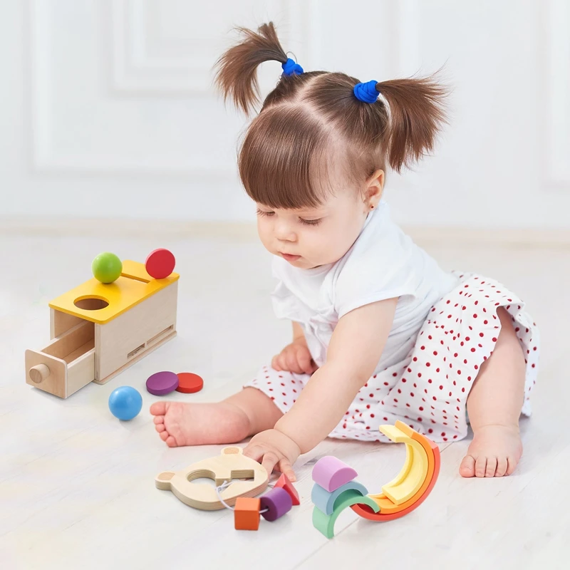 Giocattoli di legno Montessori bambino colorato in legno lancio moneta cassetto scatola formazione tamburo bambini giocattoli sensoriali per la prima educazione regali per bambini