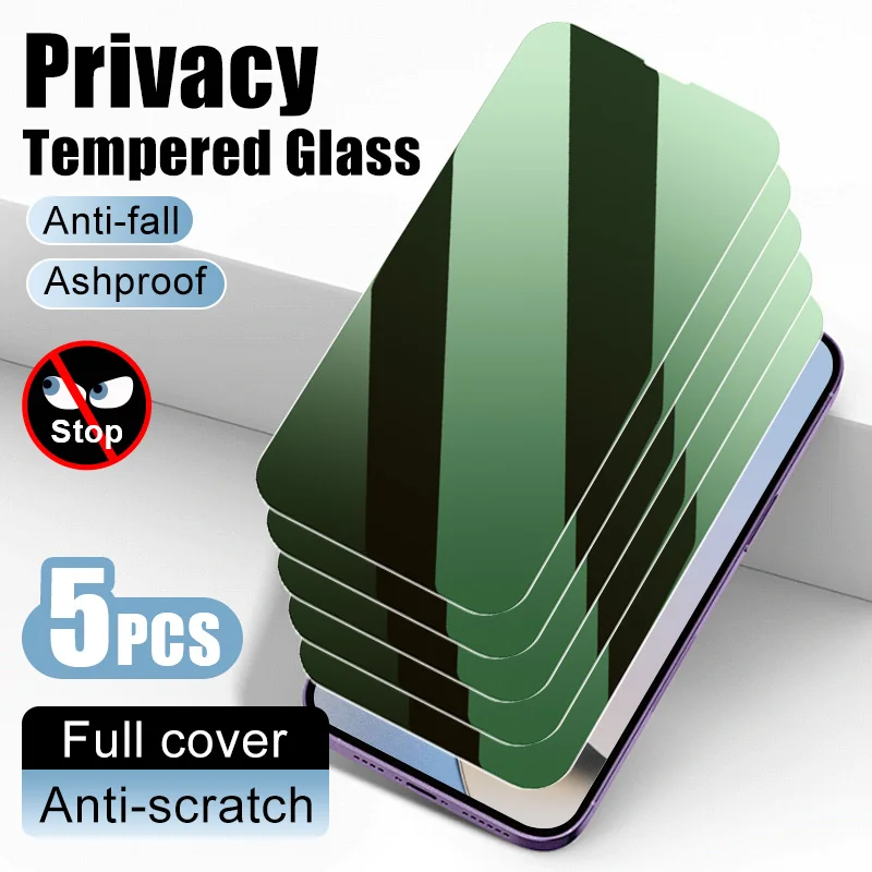 5Pcs Green light anti peeping tempered film for iPhone 15 14 13 Mini 12 Pro Max screen protector for iPhone 11 Pro X XR XS Max