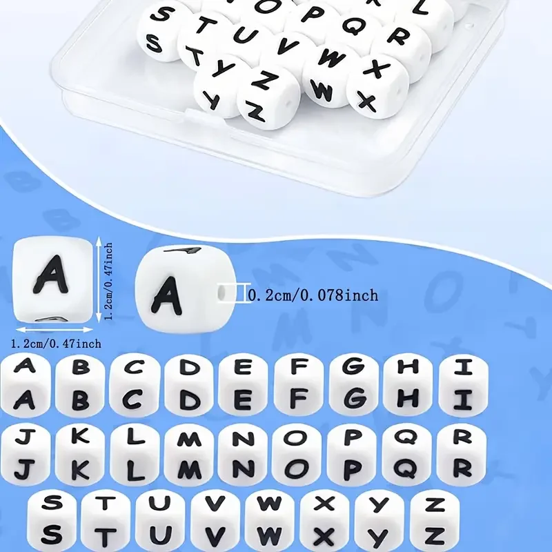 Sunrony, 12mm, 100 Uds., cuentas de silicona con letras para masticar para bebés, cuentas del alfabeto para la dentición, cadena de chupete DIY, pulsera, accesorios de joyería