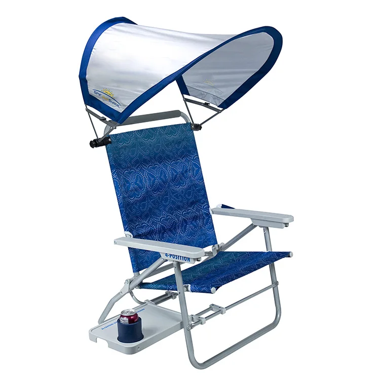 

Outdoor Waterside SunShade Recliner Aluminium camping lounger Low Profile beach chair with canopy