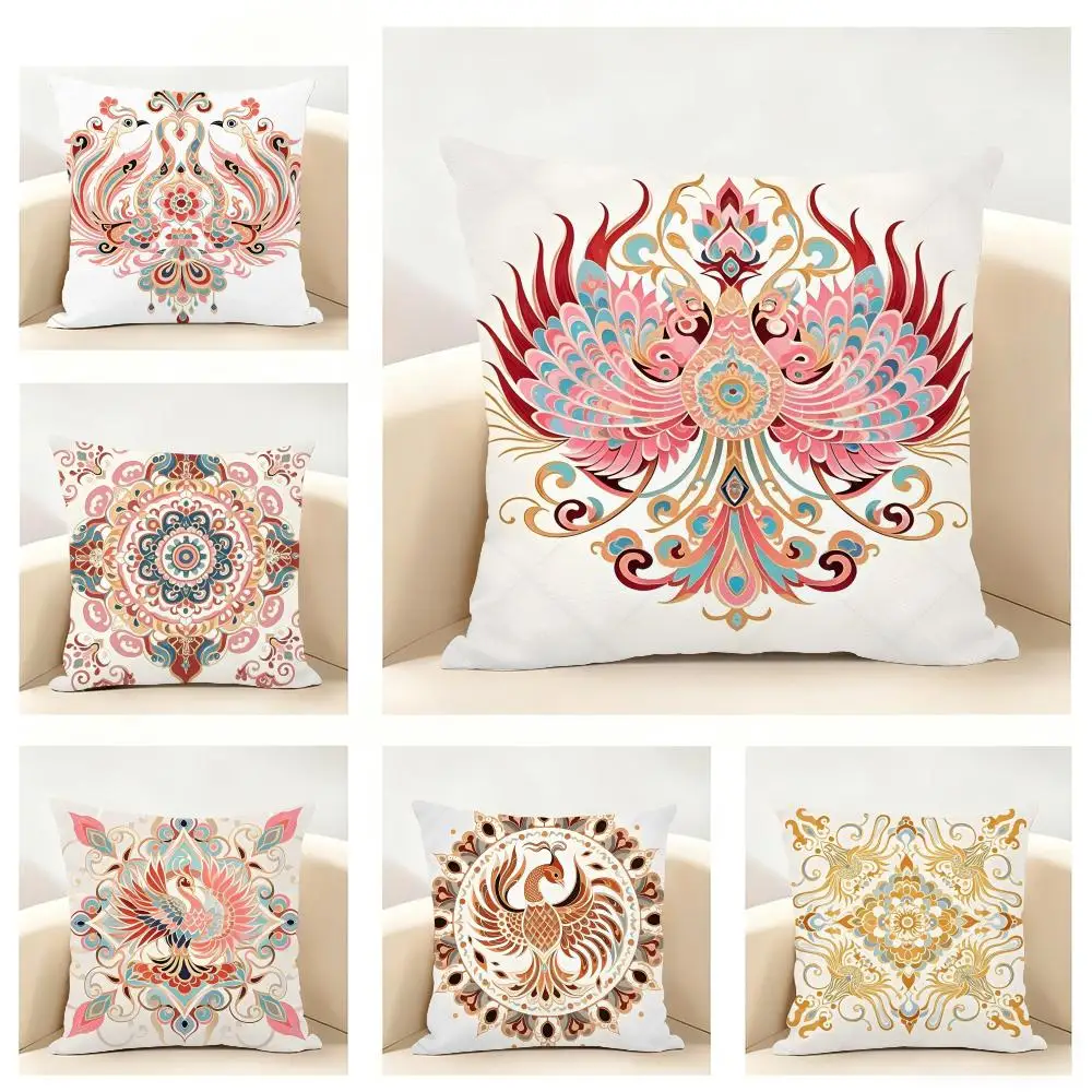 Chinese Phoenix Pattern Elegant Design Art Cushion Cover Linen Pillowcase Soft  for Sofa Bed Home Room Decor