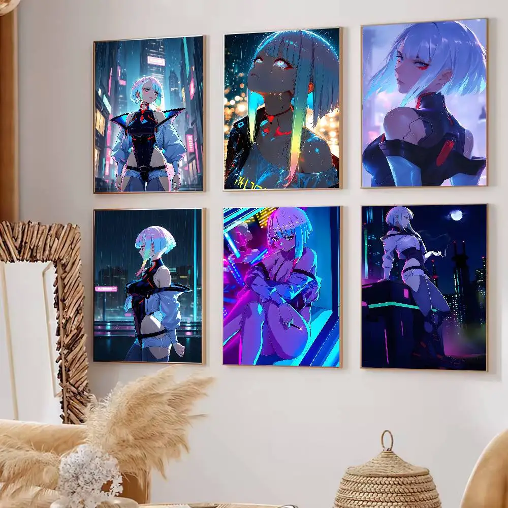 Lucy C-Cyberpunk E-Edgerunners Poster Self-adhesive Art Waterproof Paper Sticker Coffee House Bar Room Wall Decor