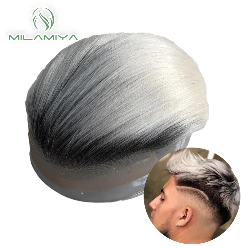 Men Toupee Lace And Pu Base Wigs Blonde Hair Lace Front Hair Systems Male Hair Prosthesis T1B/60 Hairpieces For Men Hair System