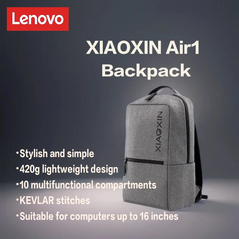 Lenovo Xiaoxin  Air1 Lightweight Backpack Business Office Computer Bag Student Backpack Laptop General Purpose Gray