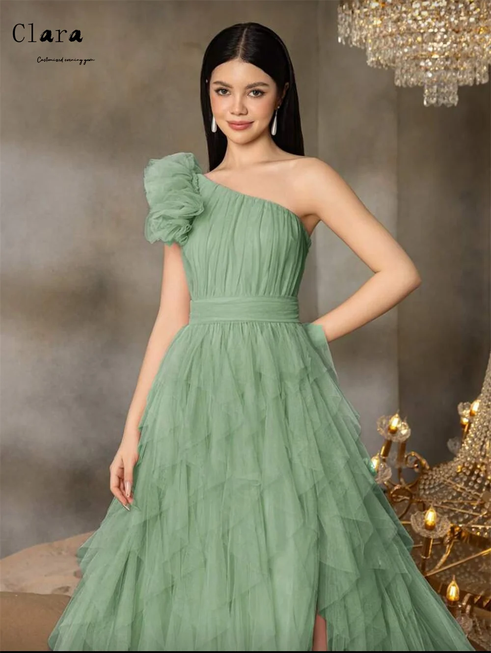 Clara personalizado verde a linha fora do ombro fendas laterais vestidos de noite d/festa vestido de noite de casamento feminino luxo 2025 vestido elegante