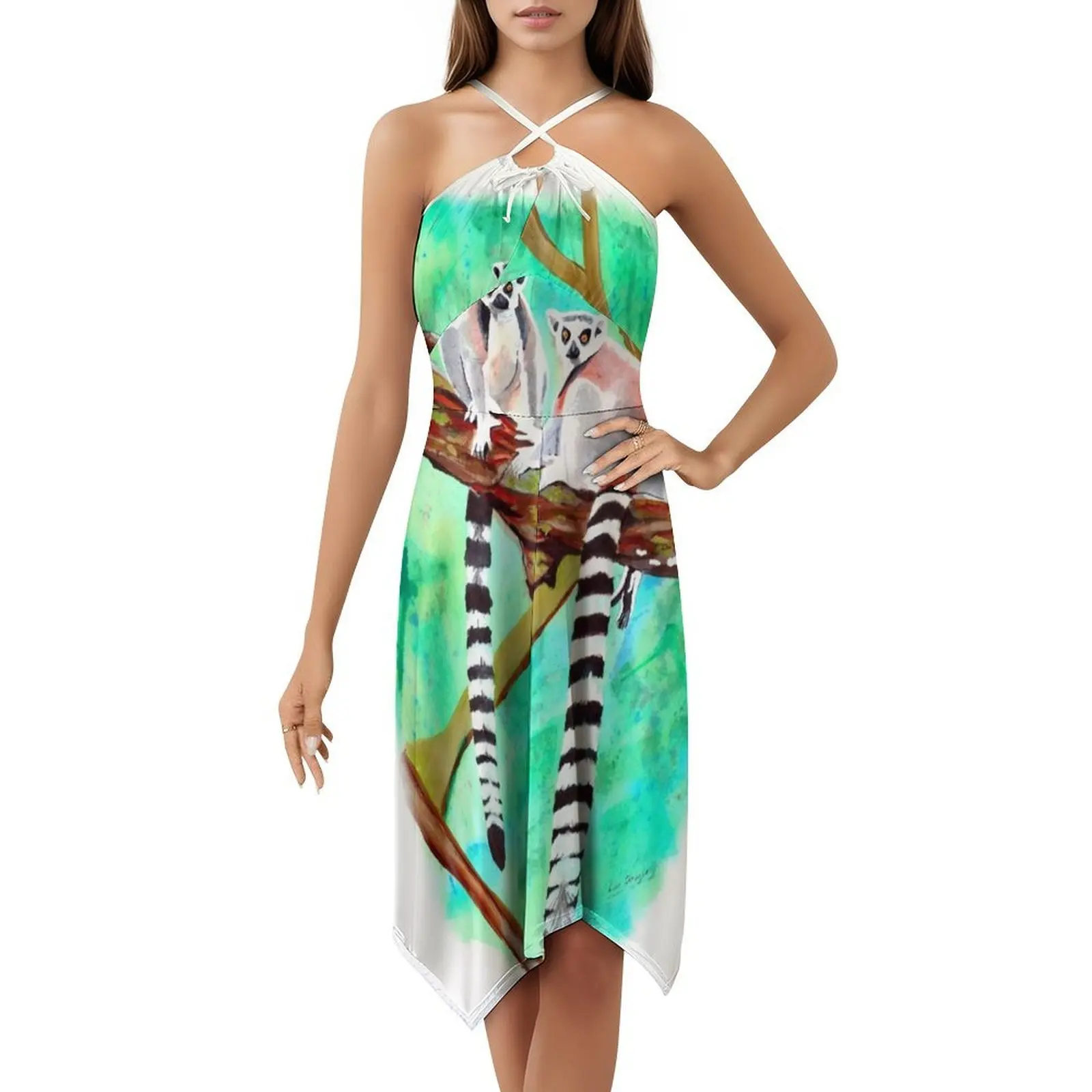 Lemurs повседневное платье в корейском стиле для женщин, простые повседневные офисные женские платья Lemurs Lemur, дикое платье с животными для девочек