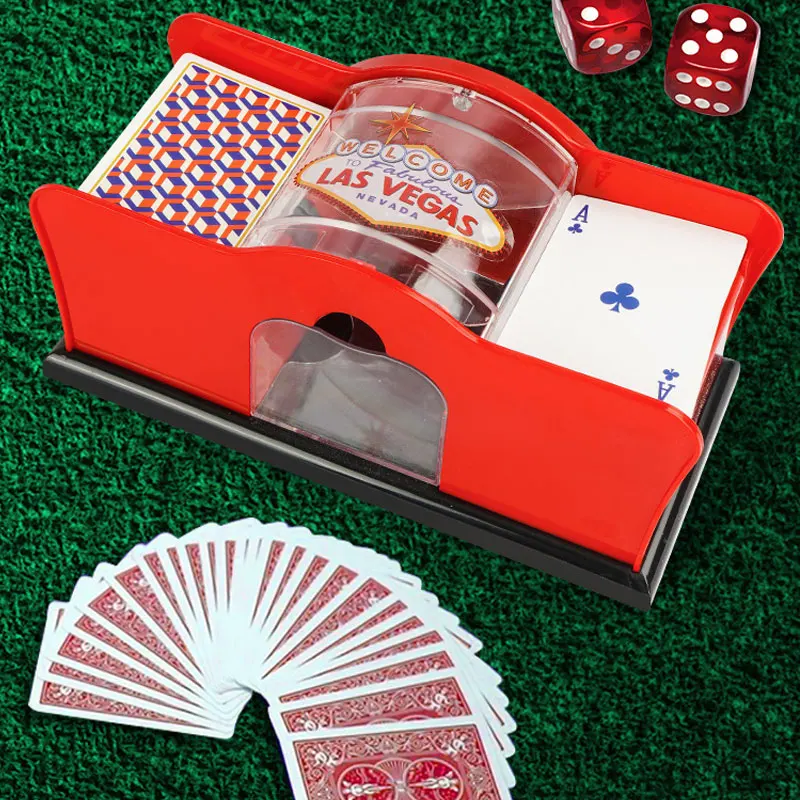 1 Stück rot/schwarz manueller Kartenmischer 2 Deck mit Handkurbel, Kartenmischer für Blackjack, UNO, Poker, Spielkarten-Dealer-Maschine