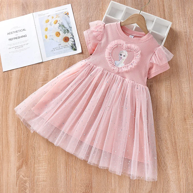 New Girls Clothes Summer Princess Dresses Flying Sleeve Frozen Elsa Kids Dress  Party Baby Dresses for Children Clothing 3-9 Y