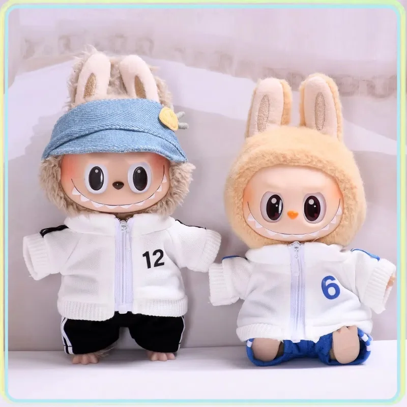 17cm V1 V2 Labubu Doll Dress Up Hat Diy Personality Accessories Cartoon Pattern Jacket Pants Baby Sportswear Kids Birthday Gift