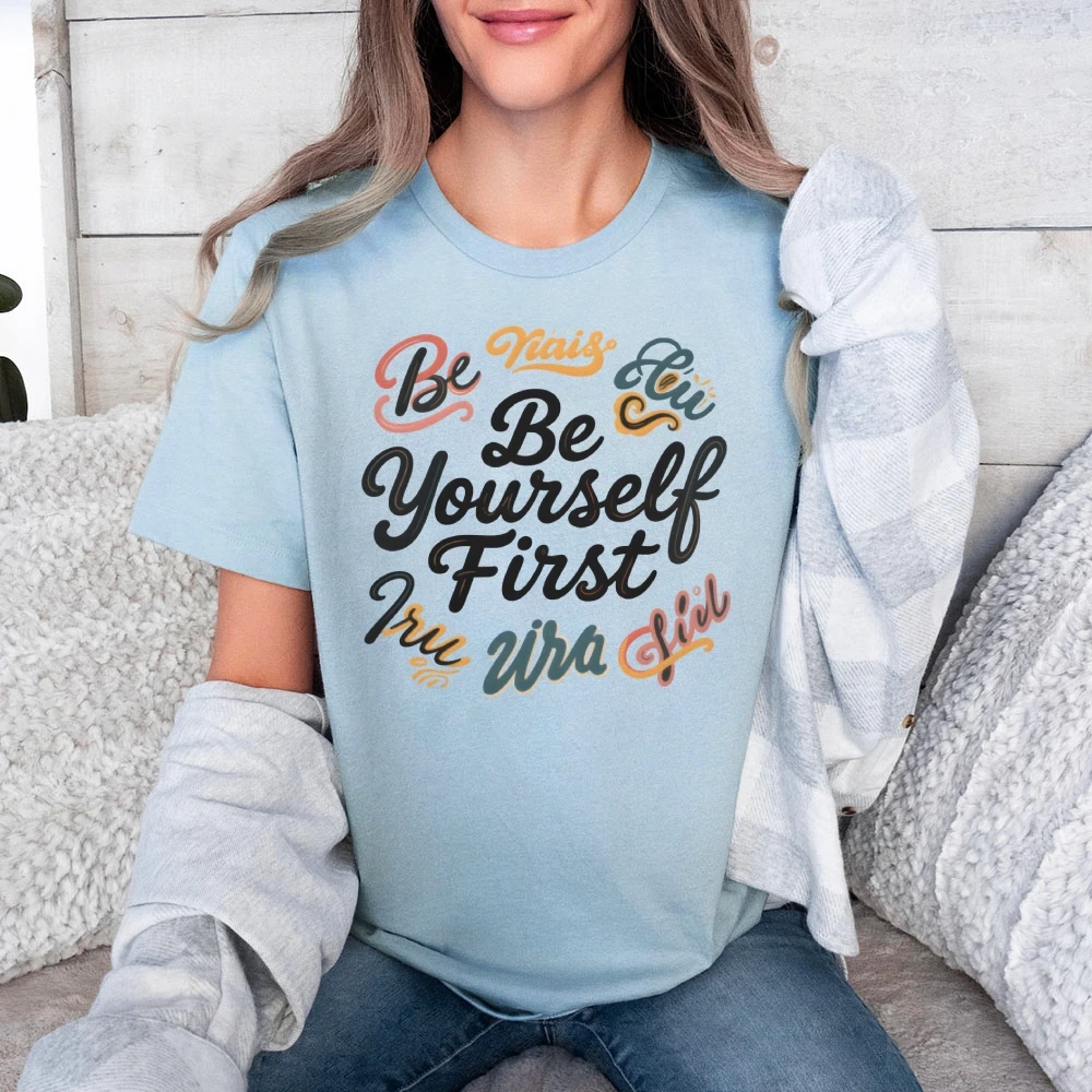 

Be Yourself First милые буквы с принтом Y2K, женская одежда, хлопковая повседневная футболка с круглым вырезом, красочные футболки с графикой, уличная одежда