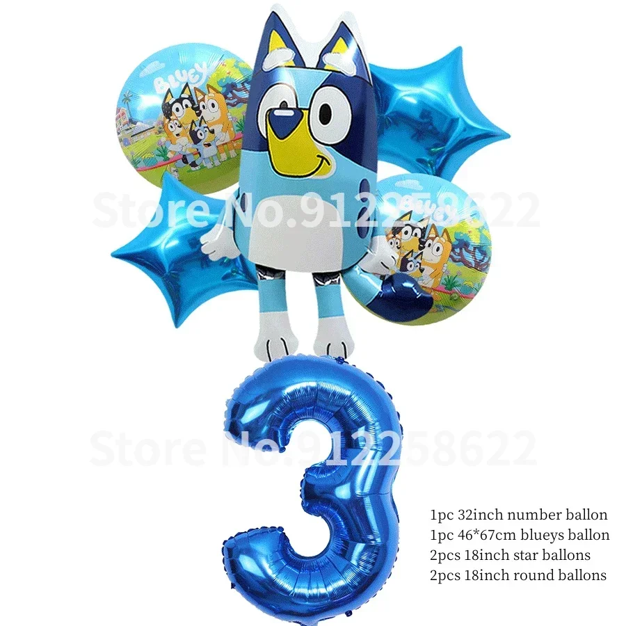 Bluey Balloon Aluminum Film Large Number Balloon Cartoon Bingo Bluey Dog Birthday Party Decoration Layout Background Photo Prop