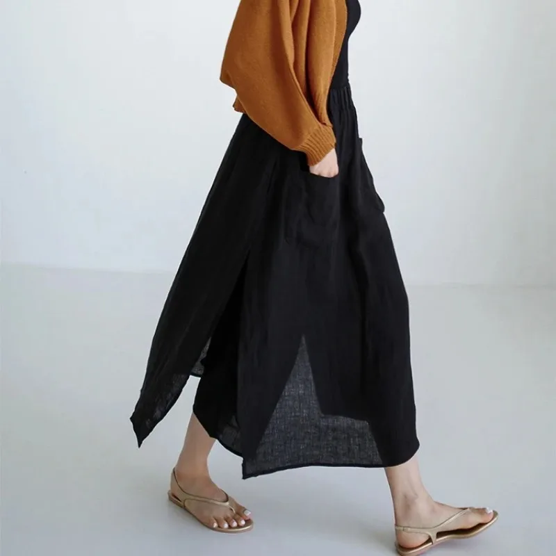 Clothing Two-piece Splicing Skirt Pants Spring Summer Women's Wide-leg Pants Cotton Linen Casual Loose Ankle Length Pants Women