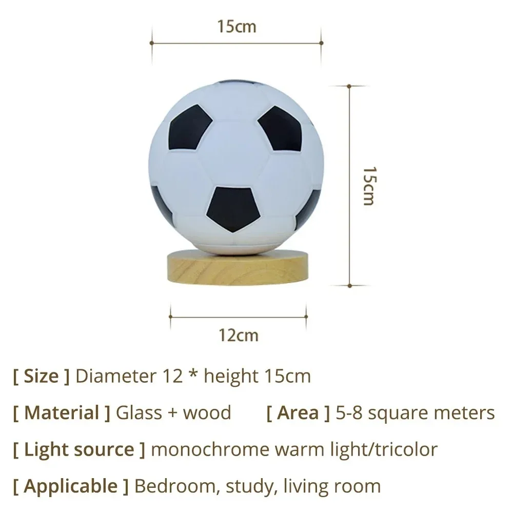 Football Solid Wood Glass Small Table Lamp Night Reading Light USB LED Circular Bedside Bed Study Decoration Remote Dimming Room