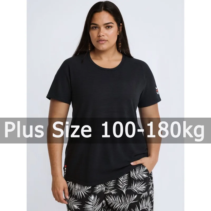 

Женская футболка больших размеров 5XL 6XL 7XL (на вес 110-175 кг) для лета, спорта и фитнеса, свободная блузка, одежда больших размеров для женщин