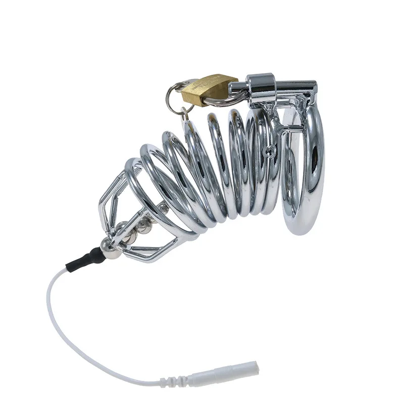 Electric Shock Metal CB Chastity Cage  Male Penis Cage, Genital Bondage Abstinence, Adult Sex Toy & Adult Game