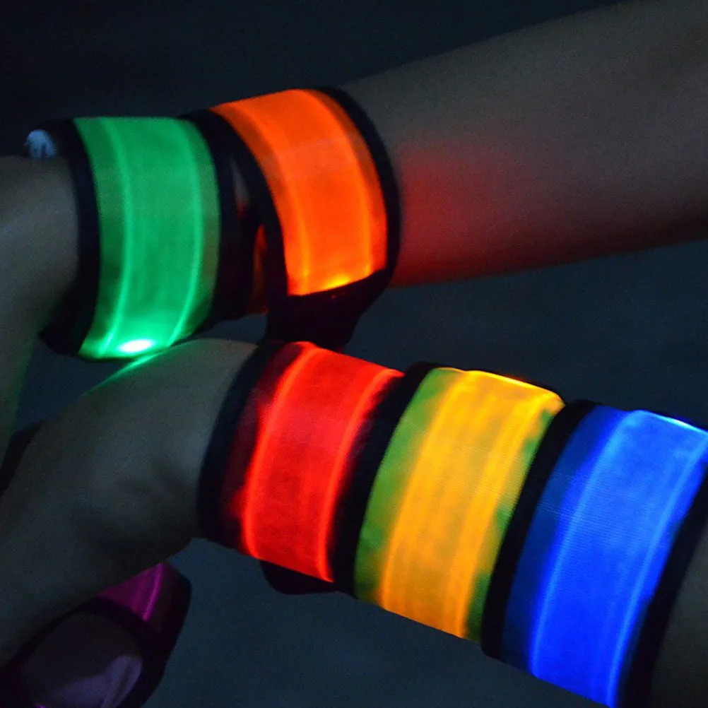 

6pcs Luminous Slap Bracelet Childrens Wristbands Glow in Dark LED Tpu Light Up Bracelet Running Lights Walking Band Safety Arm