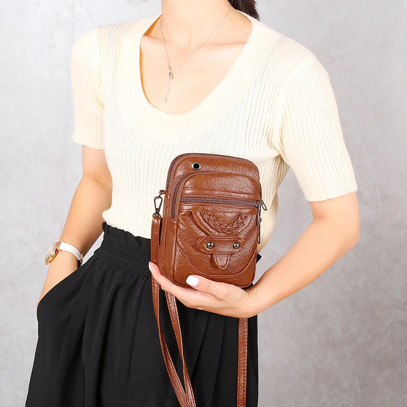 Women Vintage PU Leather Small Crossbody Bag Multi-functional Shoulder Handbag, Cell Phone Purse Daily Casual Cash Storage Bag