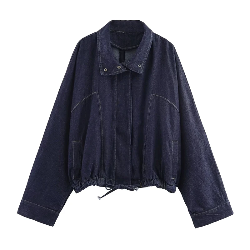 

YENKYE женская джинсовая куртка в европейском и американском стиле с рукавами «летучая мышь», регулируемый эластичный подол с завязками, свободное осеннее пальто