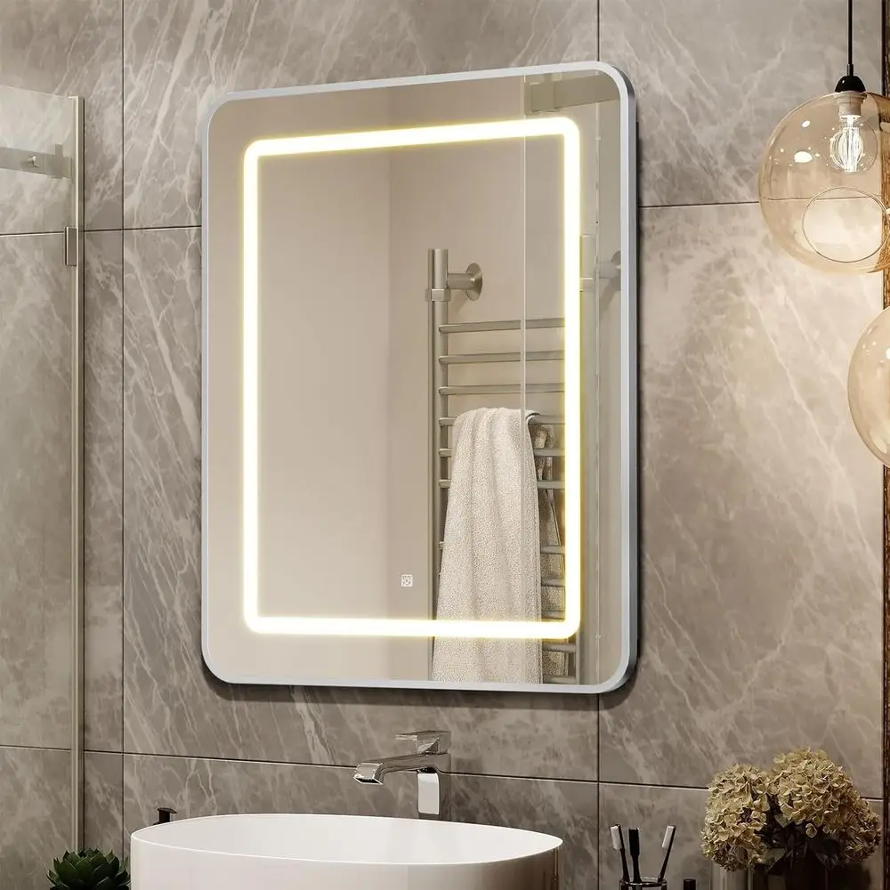 

24 LED Lighted Mirror Medicine Cabinet, Silver, 3 Temperature Settings, Dimmable
